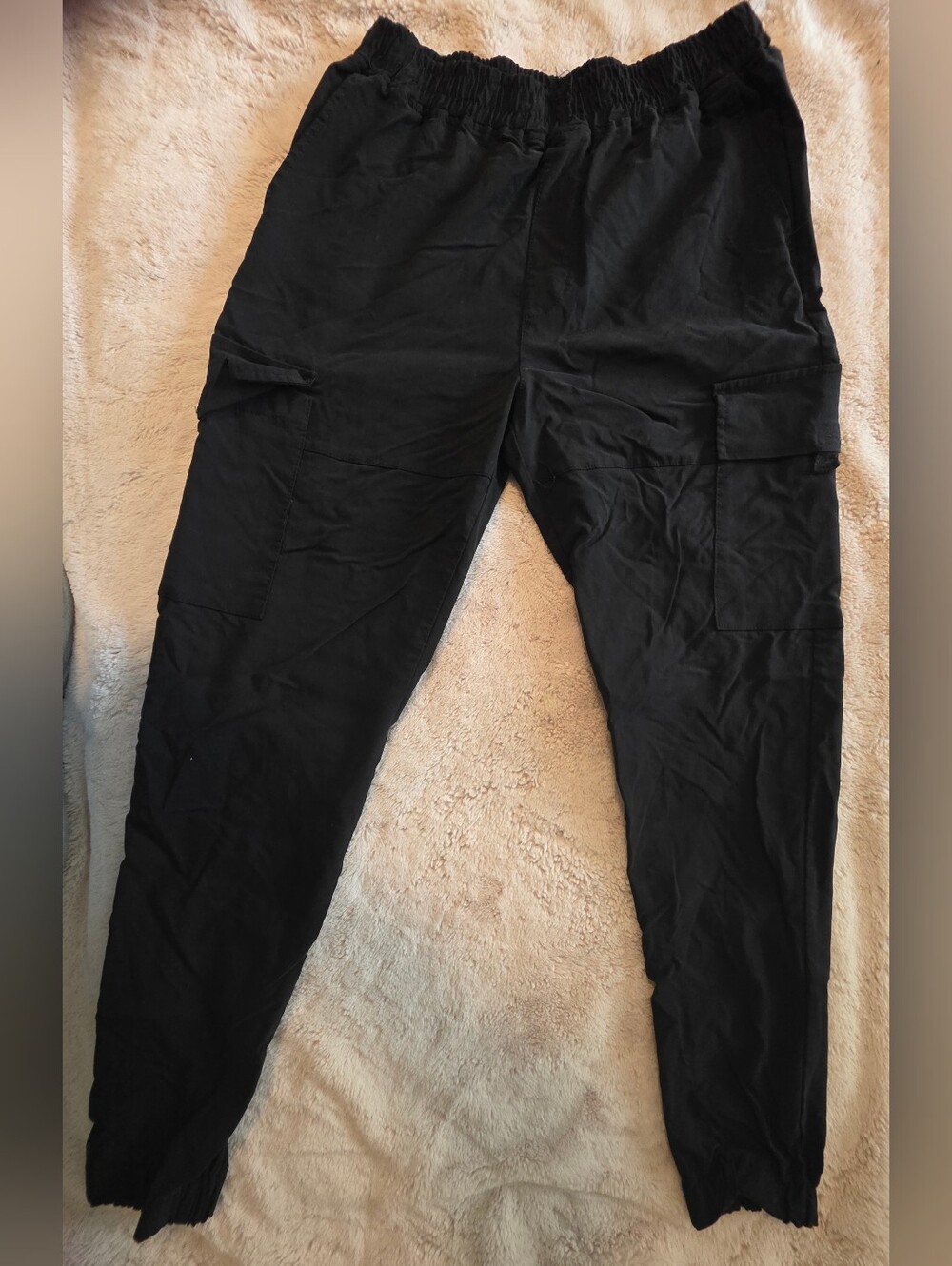 Men's Black Cargo Jogger Pants with Elastic Waist